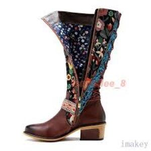 Floral Embroidered Leather Boots